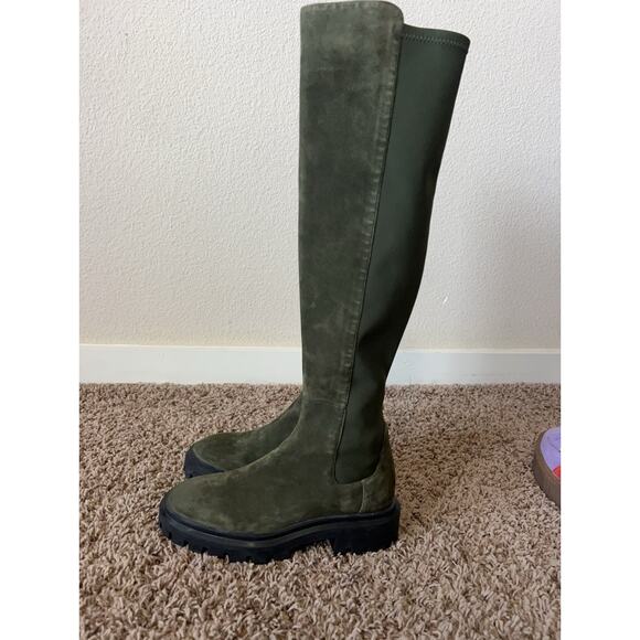 Stuart Weitzman Olive Knee High Lug Boots Stretch Shaft Combat EU 35.5 US 5B - Picture 2 of 11